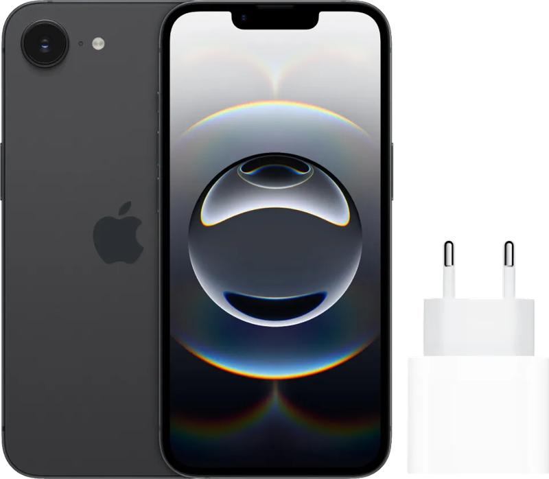 Apple iPhone 16e 128GB Zwart + Apple Snellader