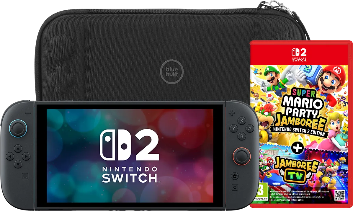 Nintendo Switch 2 + Super Mario Party Jamboree + BlueBuilt Beschermhoes