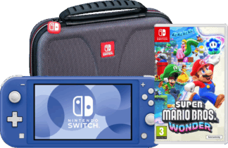 Nintendo Switch Lite Blauw + Super Mario Bros. Wonder + Beschermhoes