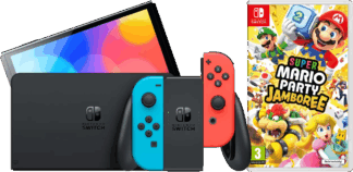 Nintendo Switch OLED Blauw Rood + Mario Party Jamboree