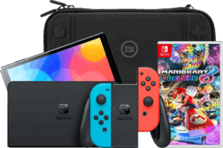 Nintendo Switch OLED Blauw/Rood + Mario Kart 8 Deluxe + BlueBuilt Beschermhoes