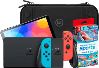 Nintendo Switch OLED Blauw/Rood + Nintendo Switch Sports + BlueBuilt Beschermhoes