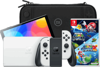 Nintendo Switch OLED Wit + Super Mario Galaxy 1+2 + BlueBuilt Beschermhoes