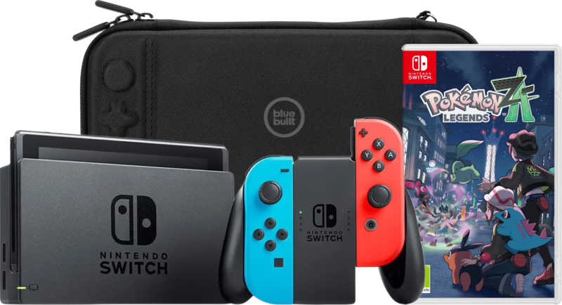 Nintendo Switch Rood/Blauw + Pokémon Legends: Z-A + BlueBuilt Beschermhoes