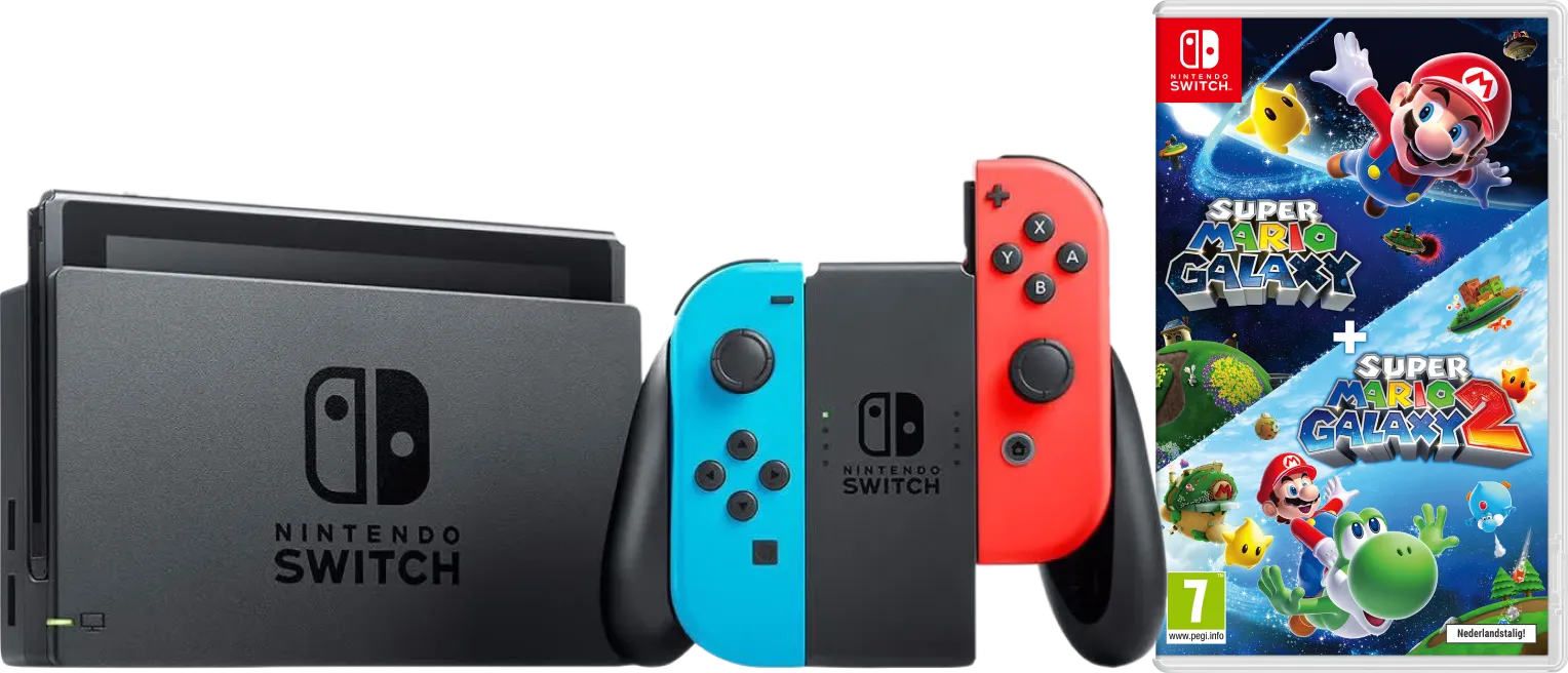 Nintendo Switch Rood/Blauw + Super Mario Galaxy 1+2
