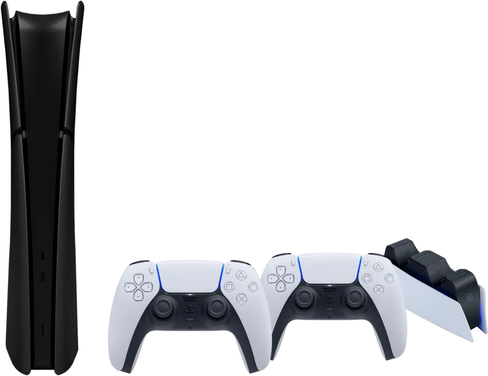 PS5 Slim Digital Edition + Covers Zwart + Extra Controller Wit + Oplaadstation