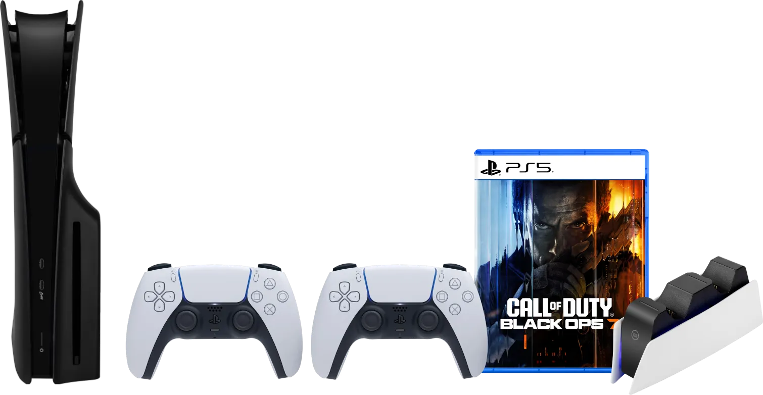 PS5 Slim Disc Edition + Black Ops 7 + Covers Zwart + Extra Controller Wit + Oplaadstation