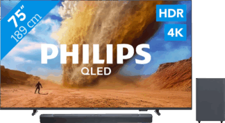 Philips 75" PUS7800 QLED 4K (2025) + JBL Bar 2.1 Deep Bass M2 Zwart