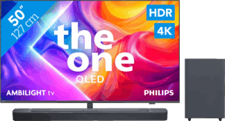 Philips Ambilight 50" PUS9000 QLED 4K (2025) + JBL Bar 2.1 Deep Bass M2 Zwart