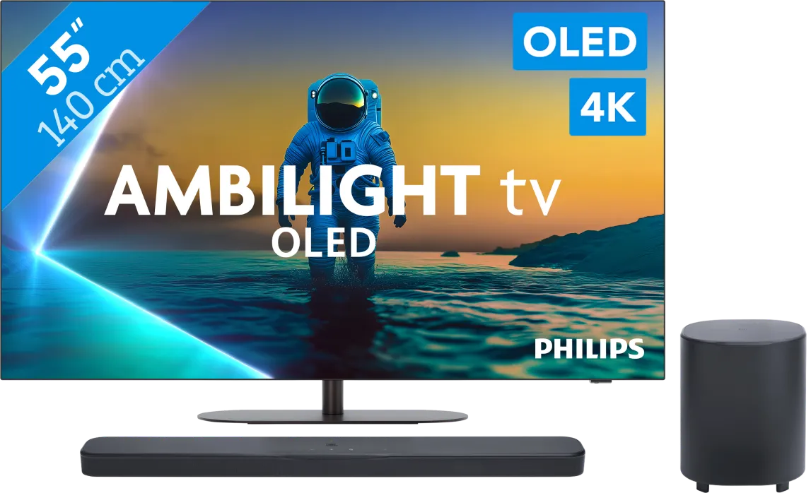 Philips Ambilight 55'' OLED810 4K (2025) + JBL Bar 500 M2 Zwart