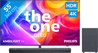 Philips Ambilight 55" PUS9000 QLED 4K (2025) + JBL Bar 2.1 Deep Bass M2 Zwart