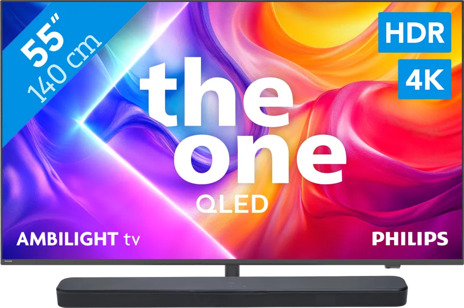 Philips Ambilight 55" PUS9000 QLED 4K (2025) + JBL Bar 300 M2 Zwart