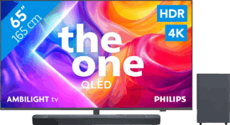 Philips Ambilight 65" PUS9000 QLED 4K (2025) + JBL Bar 2.1 Deep Bass M2 Zwart