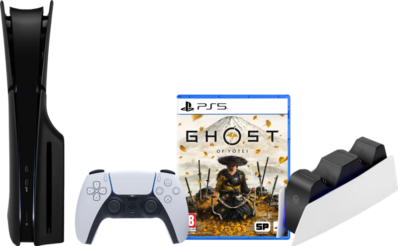 PlayStation 5 Slim Disc Edition + Ghost of Yotei + Covers Zwart + Oplaadstation