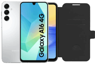 Samsung Galaxy A16 128GB Wit 4G + BlueBuilt Book Case Zwart