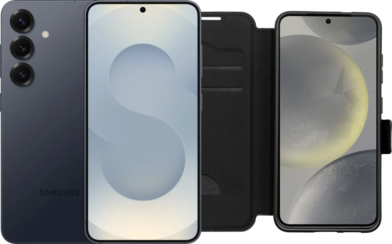 Samsung Galaxy S25 256GB Zilver 5G + BlueBuilt Book Case Zwart