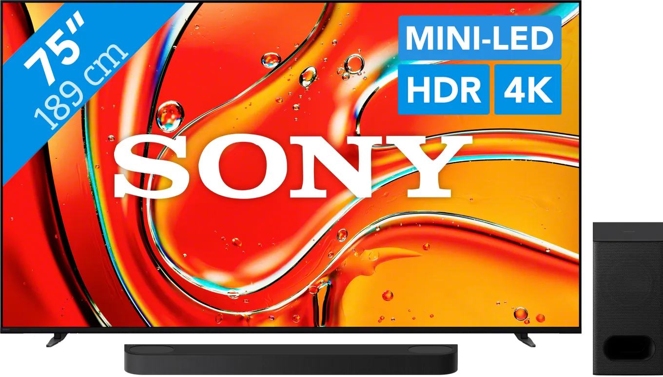 Sony 75" Bravia 7 4K QLED XR Mini-led (2024) + Sony Bravia Theatre Bar 6 Zwart